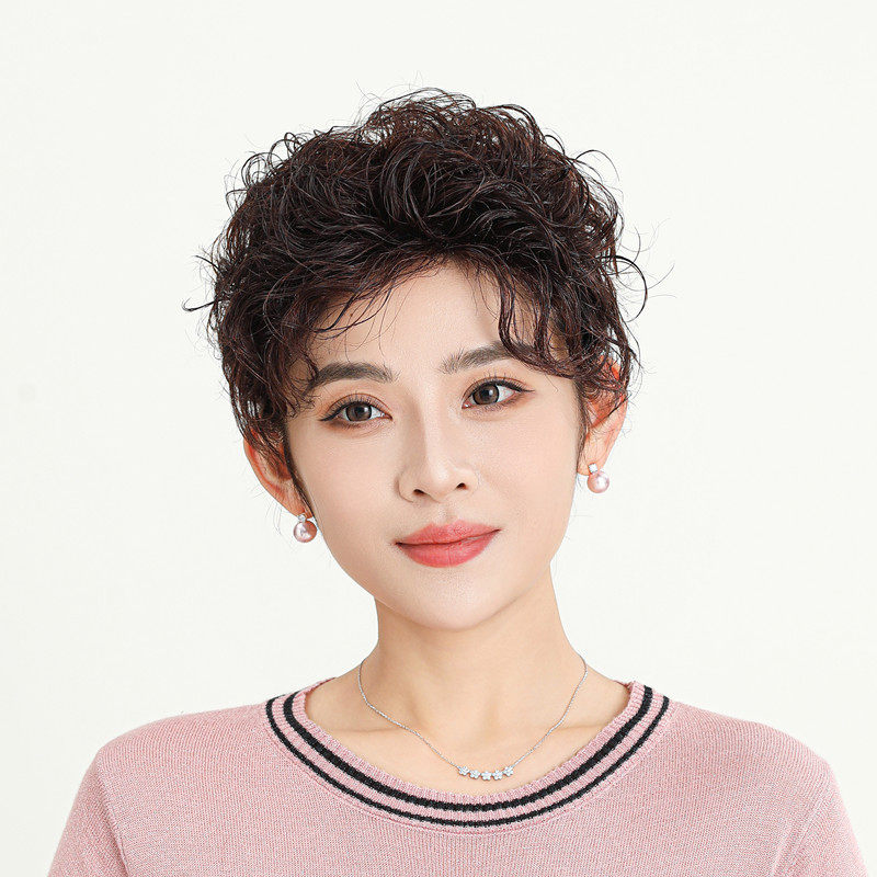 盘发假发真人发旗袍2023真发假发新款女新娘盘头花苞头真发全头套