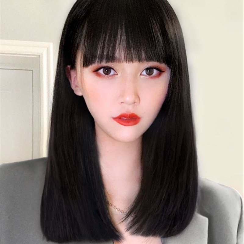假发女长发漫画空气刘海假发女短发自然全头套lisa发一刀切黑长直