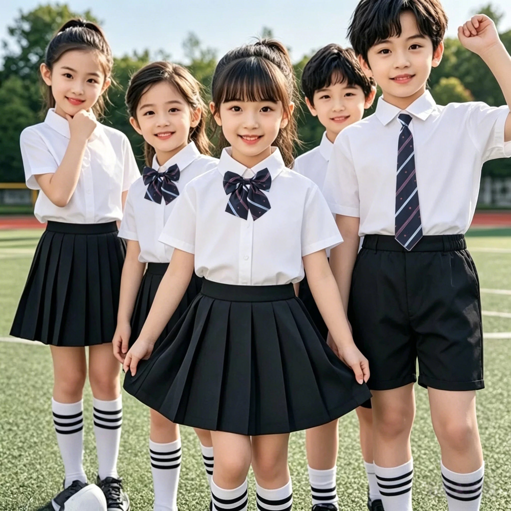 男女童短袖白衬衫校服毕业照