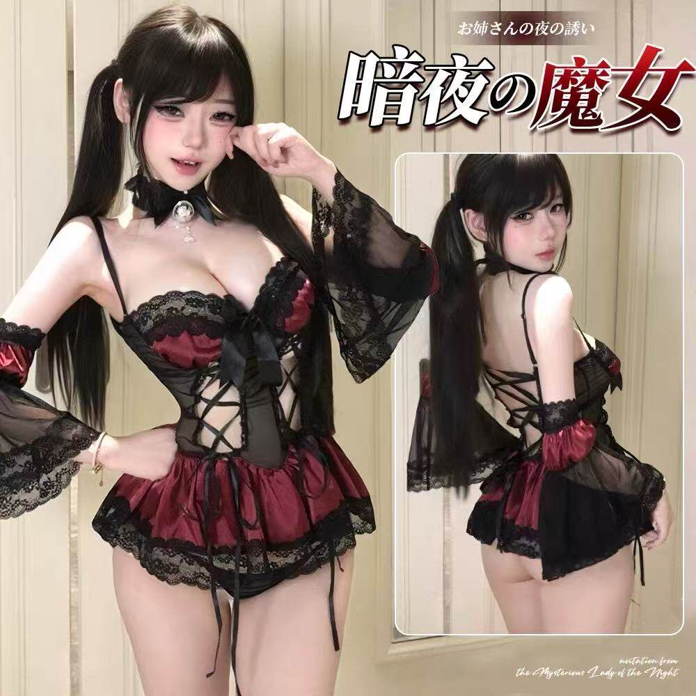 曼欲暗夜小魔女新款蝴蝶结纯欲洛睡裙