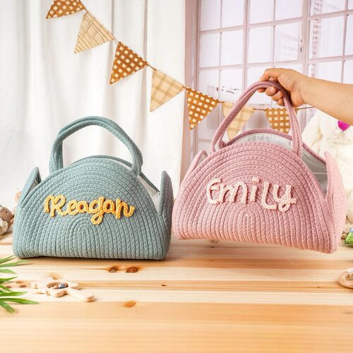 etsy 可粗毛线定名字婴儿棉绳尿片袋手提便携式收纳筐车载妈咪包