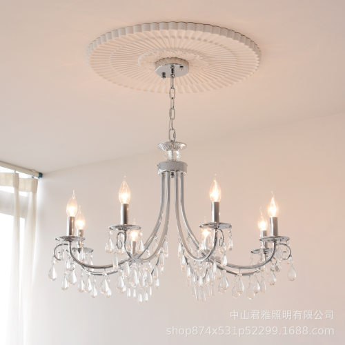 铬色水晶吊灯美式复古风客厅主灯餐厅灯别墅灯具法式轻奢水晶吊灯