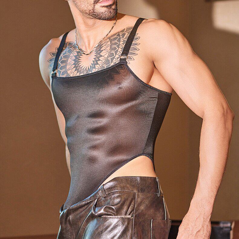 男士性感丝滑修身塑身吊带背心