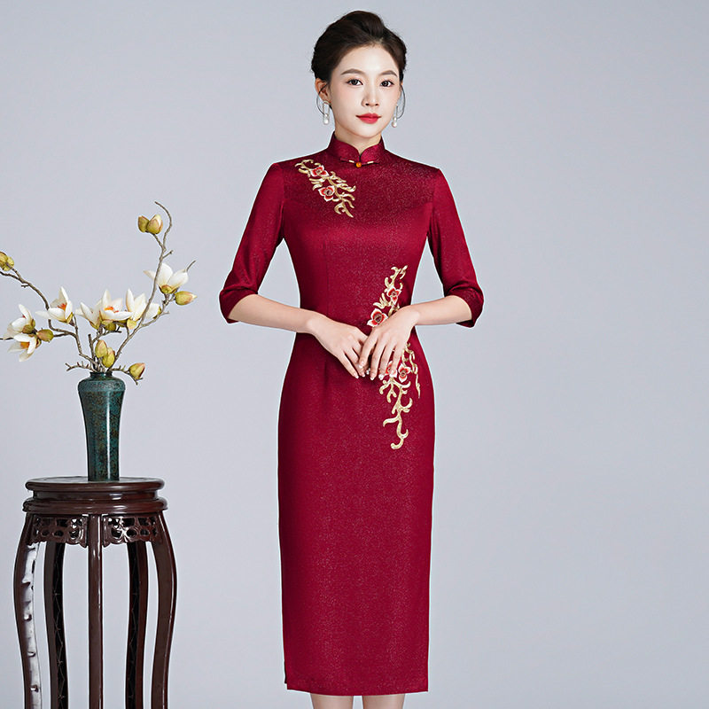 秋季妈妈装婚宴修身显瘦旗袍裙