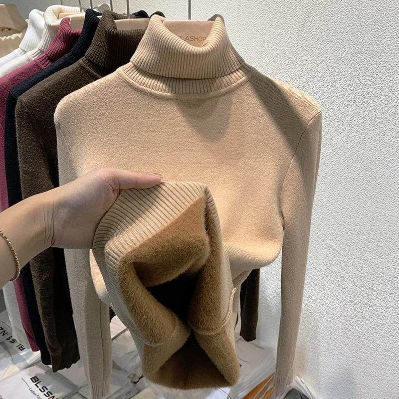 一体绒毛衣女秋冬加厚高