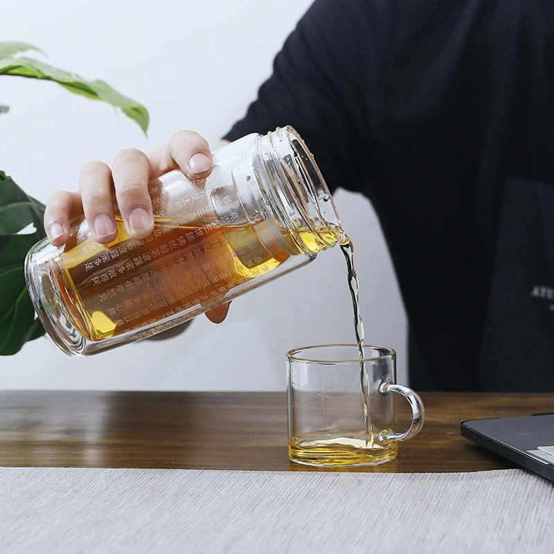 双层玻璃杯便携水杯耐热过滤男女大容量泡茶杯刻字心经大悲咒经文