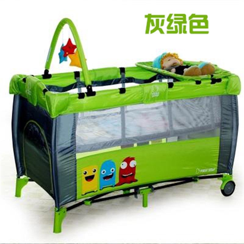 欧式双层婴儿床围栏游戏床可折叠床出口宝宝床 便携多功能儿童床