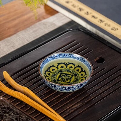 景德镇青花瓷宝相普洱杯茶杯老陶泥主人杯家用中式复古陶瓷单人杯