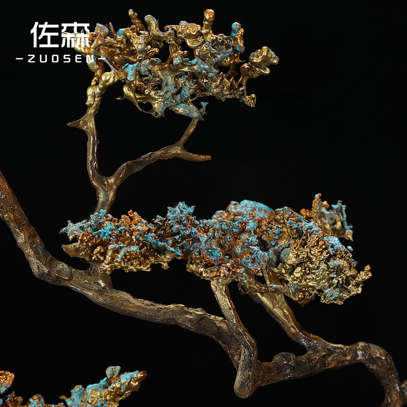 佐森 中式招财迎客松铜摆饰礼盒客厅玄关艺术品摆设创意礼品礼物