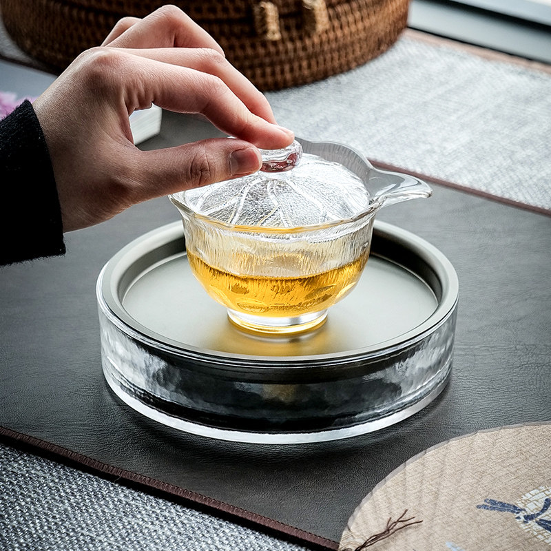 日式玻璃壶承干泡圆形茶托台储水茶盘养壶托盘茶台功夫茶具零配件