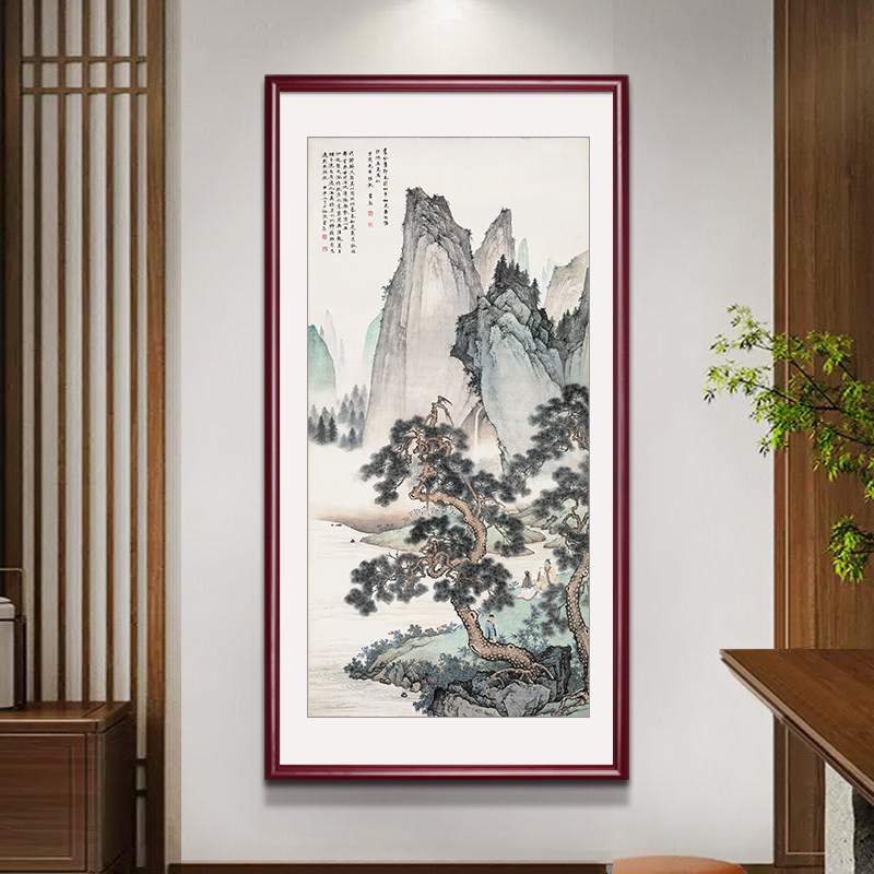 陈少梅国画名家玄关画新中式客厅装饰画办公室茶室挂画竖版山水画