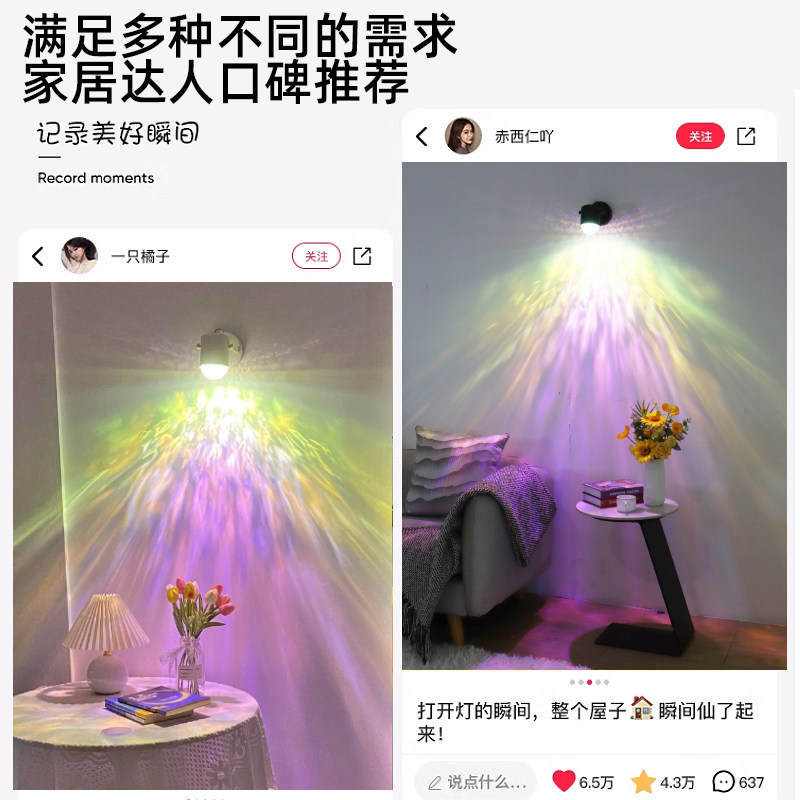 水波纹射灯客厅店铺家用卧室床头背景墙壁灯筒灯洗墙灯过道氛围灯