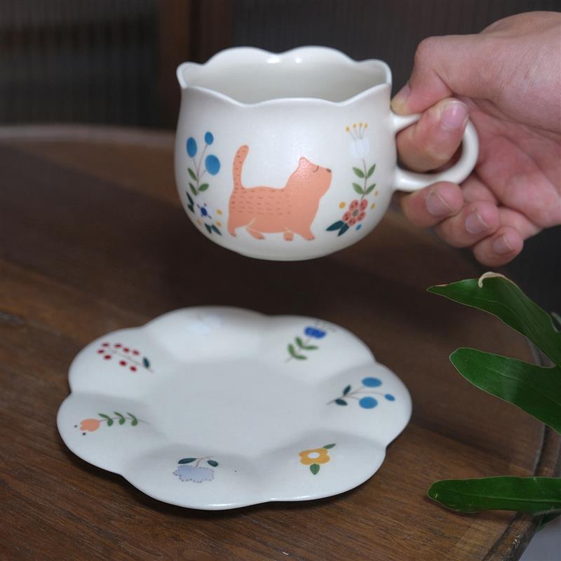 旷野集 小动物系列咖啡杯碟套装手绘陶瓷情侣杯景德镇拉花杯送礼