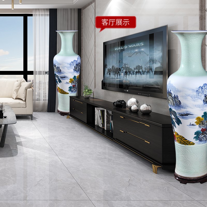 景德镇落地大花瓶新中式手绘陶瓷家用欧式客厅大型插花摆件高瓷瓶