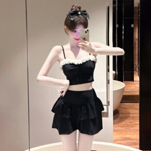 泳衣女夏仙女范小胸聚拢性感露背绑带显瘦瘦纯欲海边度假分体裙式