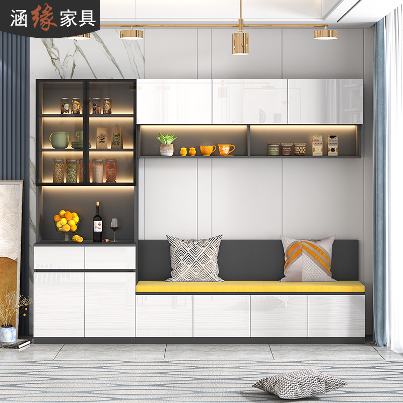 轻奢卡座餐柜一体靠墙高柜小户型家用客厅饭厅整体橱柜收纳柜7G12