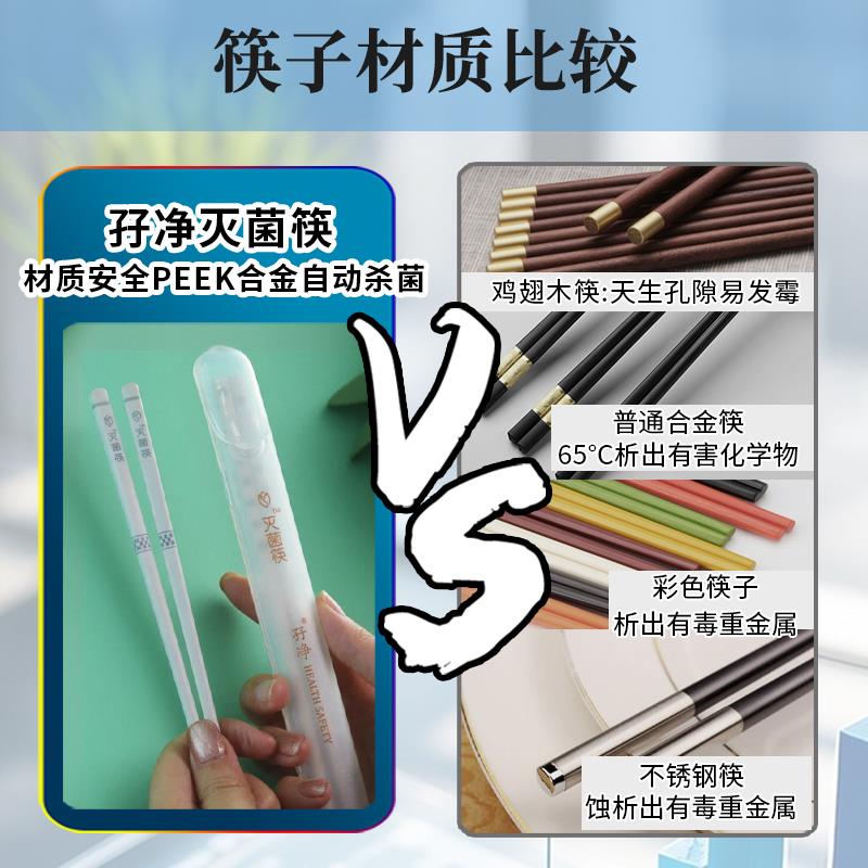 孖净自动杀菌免洗便携筷子中小学生专用单人装耐高温防霉高档安全