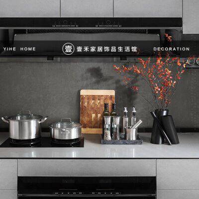 新中式样板间厨房摆件组合不锈钢锅具胡椒瓶油壶捣蒜器砧板禅意