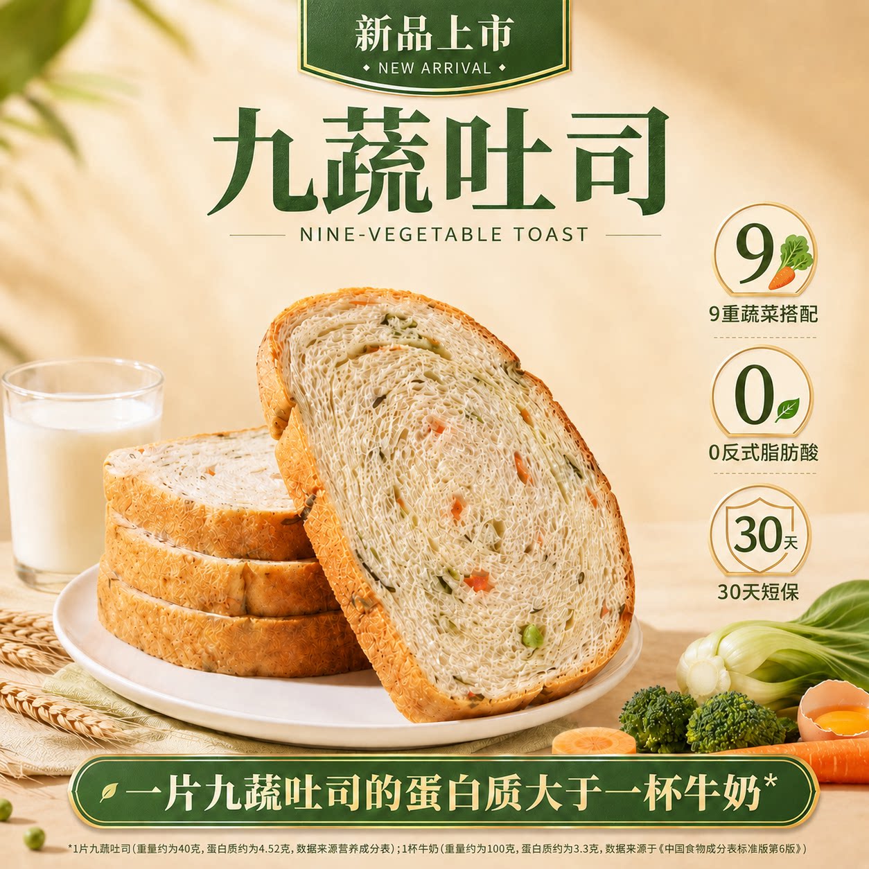 九种蔬菜配料表干净的吐司