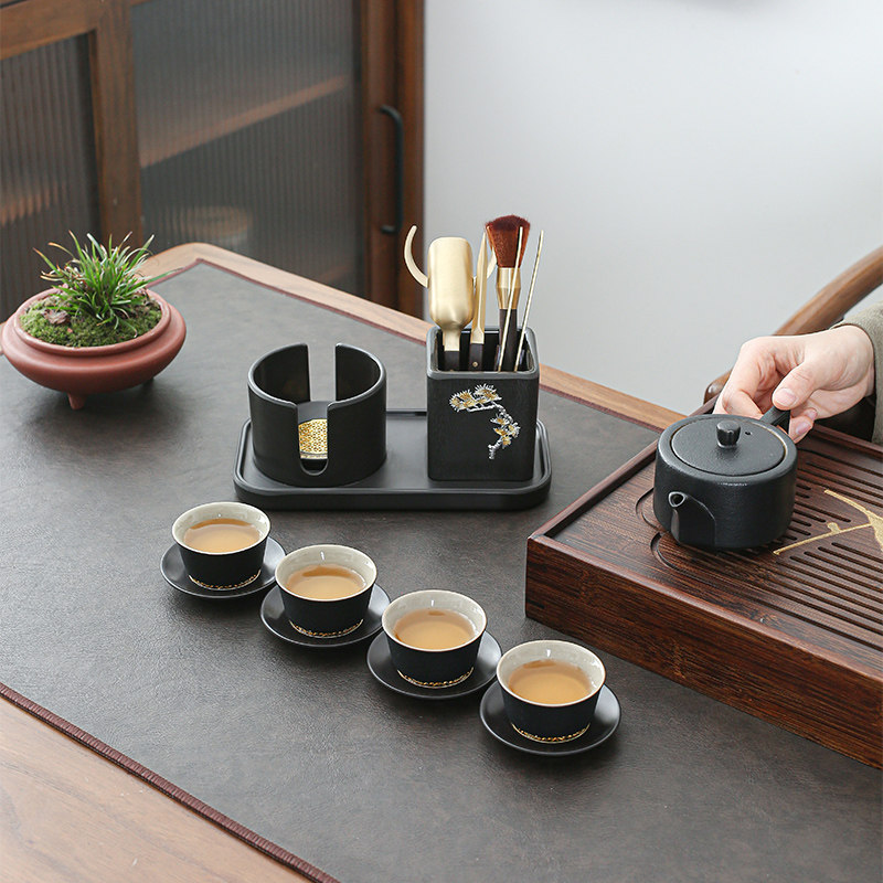 茶道六君子带杯垫套装功夫茶具配件高档泡茶工具防烫隔热垫茶杯托