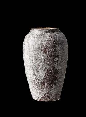 斑驳粗陶瓶复古新中式侘寂风陶罐装饰品摆件玄关客厅高级插花神器