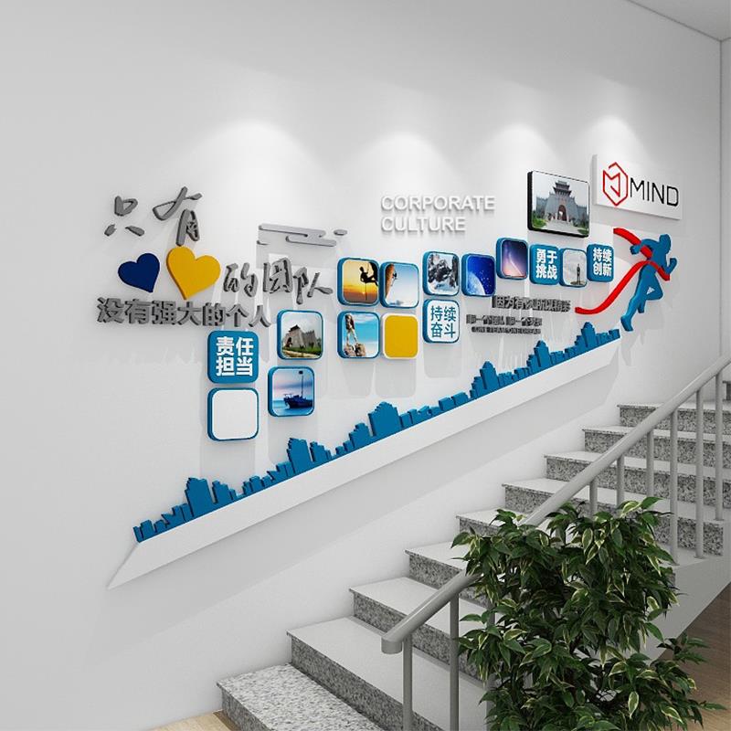 网红3d文化墙简约企业文化墙设计定制公司楼梯走廊文化背景墙装饰