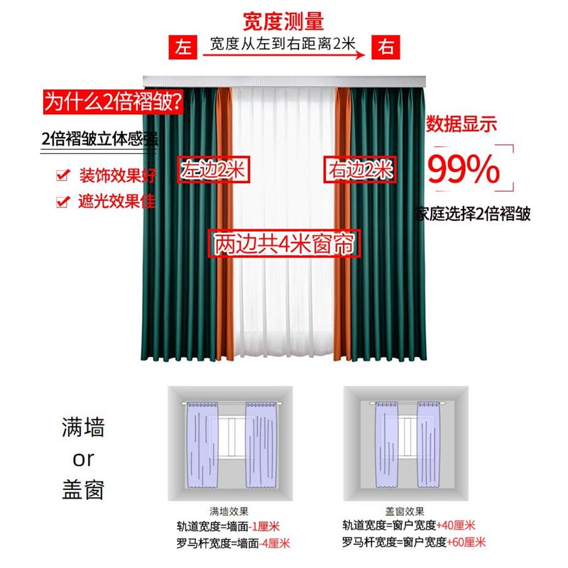卧室遮光隔热窗帘送罗马杆轨带一整套2025新款客厅免打孔成品安装