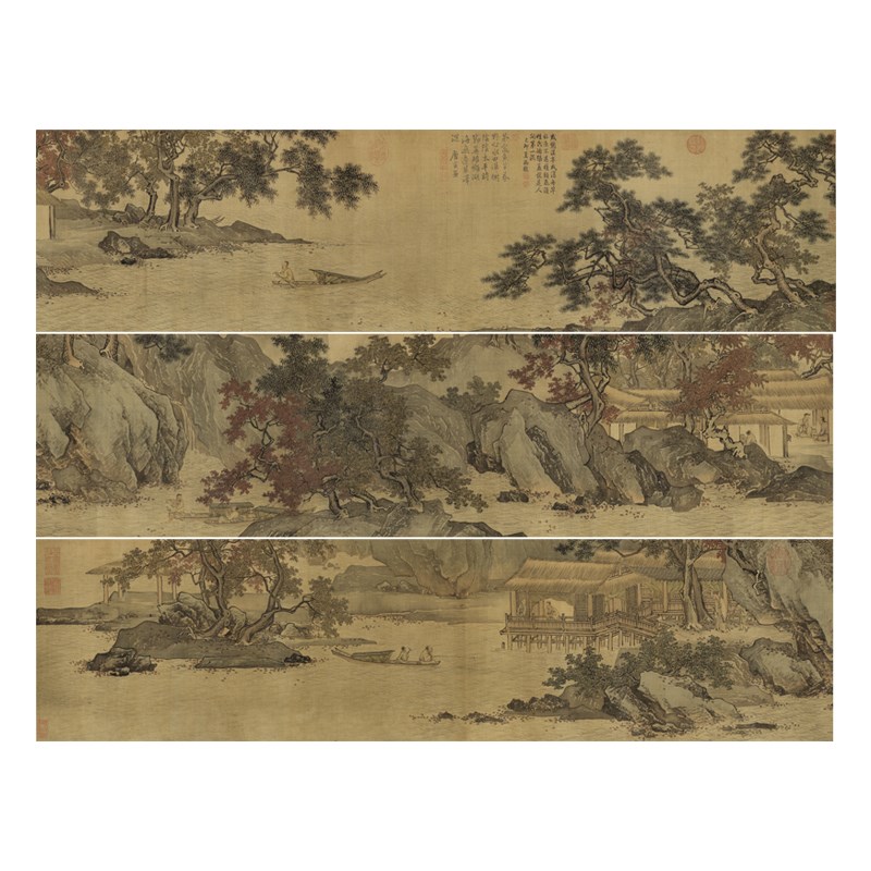 唐寅溪山渔隐图卷高清临摹底稿国画山水临摹国画高清数据唐伯虎