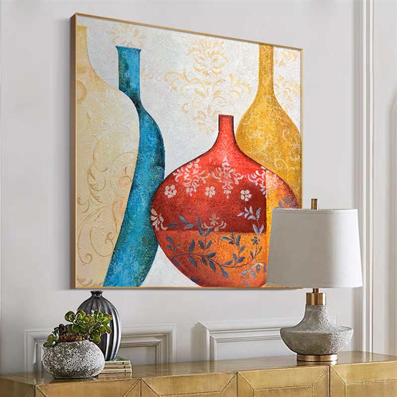 手绘花瓶油画入门玄关客厅餐厅装饰画轻奢高级感美式法式艺术挂画