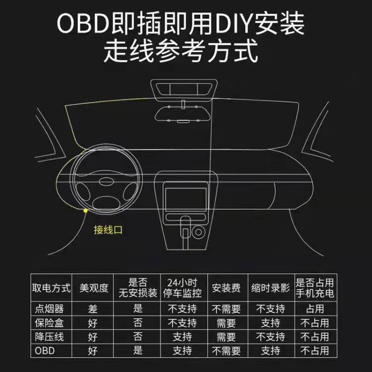 OBD供电线12V智能云镜行车记录仪无损安装取电线免接电源