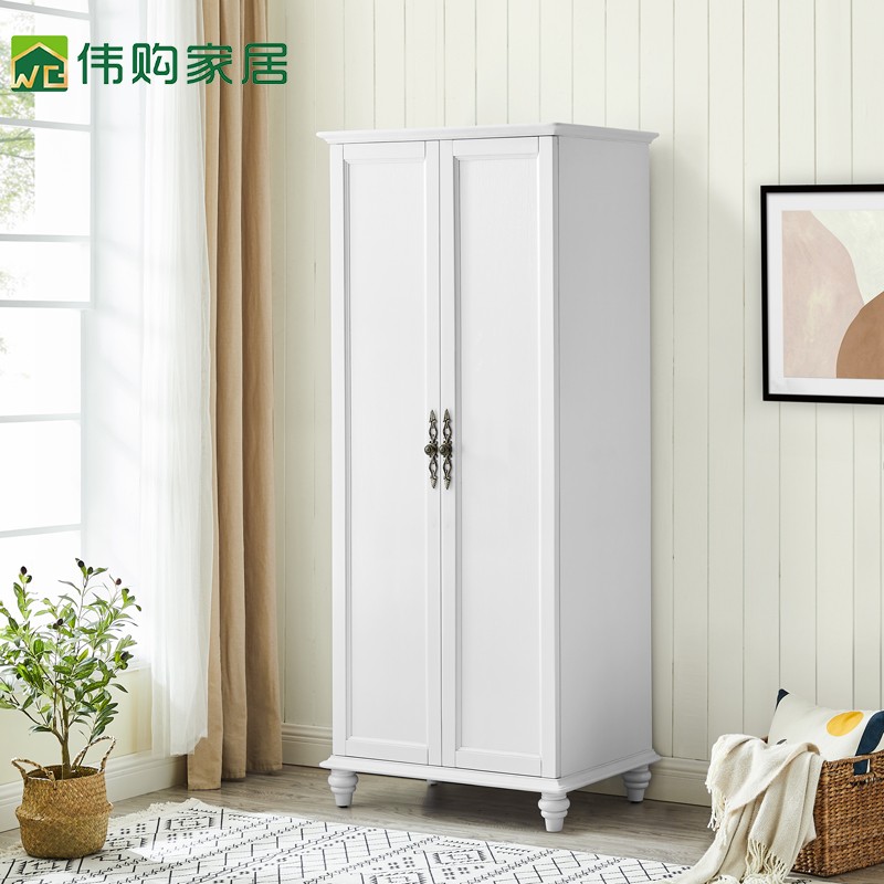 白色衣柜双门简约美式小户型经济型小衣柜挂衣橱两门实木儿童卧房
