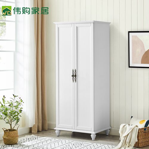 白色衣柜双门简约美式小户型经济型小衣柜挂衣橱两门实木儿童卧房