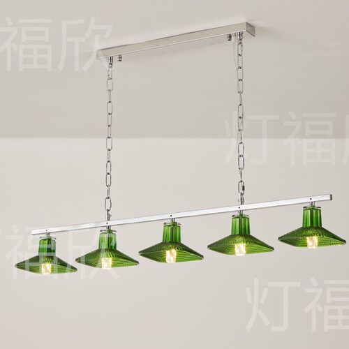 现代简约餐厅一字长条灯北欧高级感设计师款法式复古手工玻璃吊灯