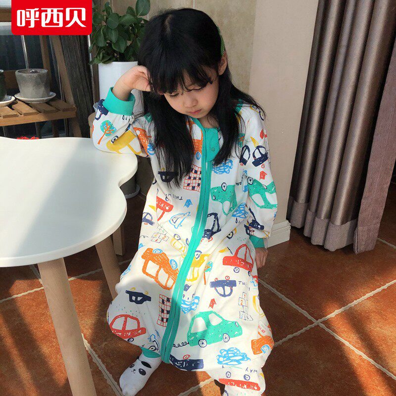 呼西贝男女童连体睡衣孩子3.0双层家居服宝宝春秋睡袋儿童防踢被
