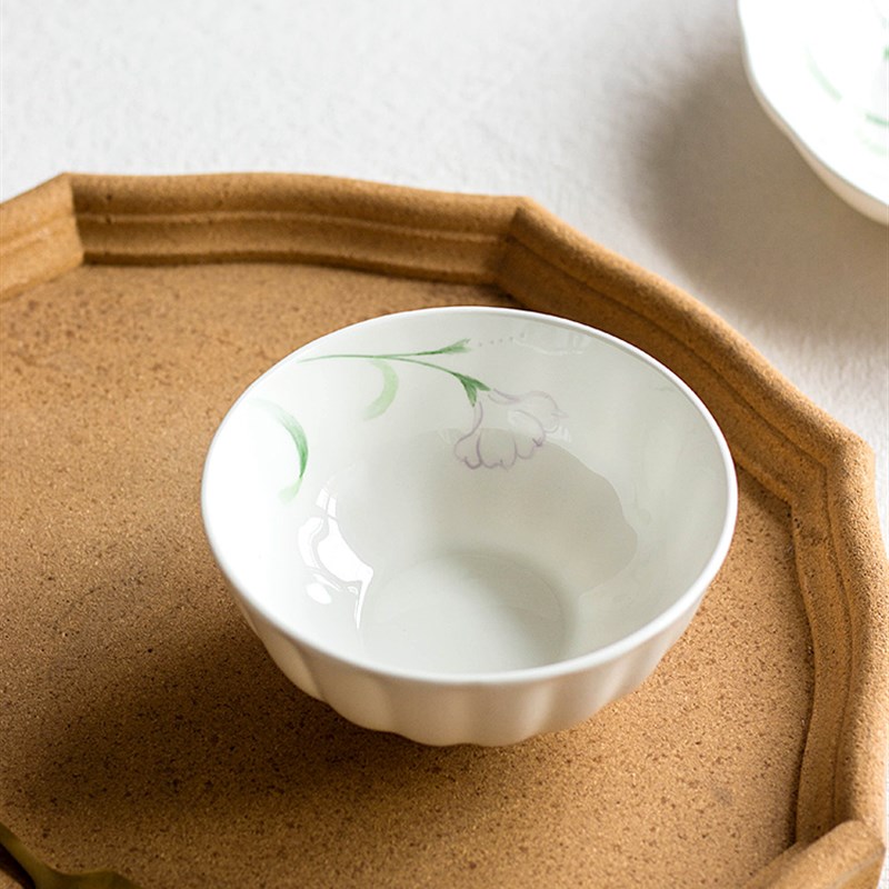 手绘藤花 骨瓷餐具家用深汤菜盘碗盘碟陶瓷食器果盘日式手工淡雅