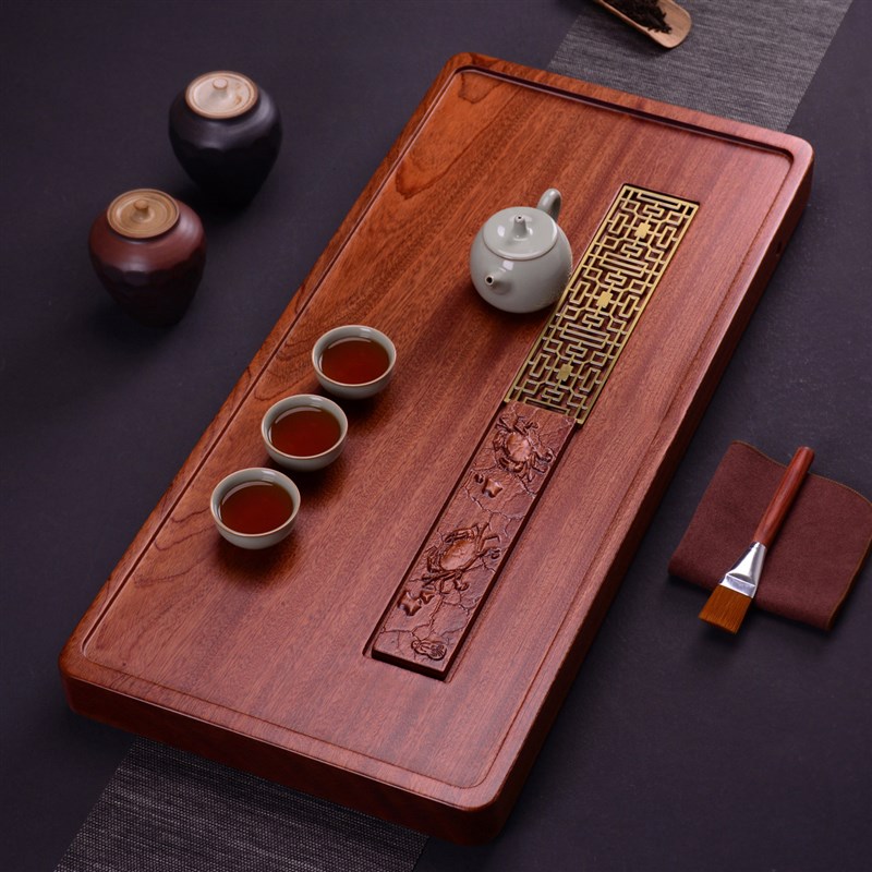 花梨木茶盘整块实木大号排水式茶海功夫茶具客厅家用托盘檀木茶台