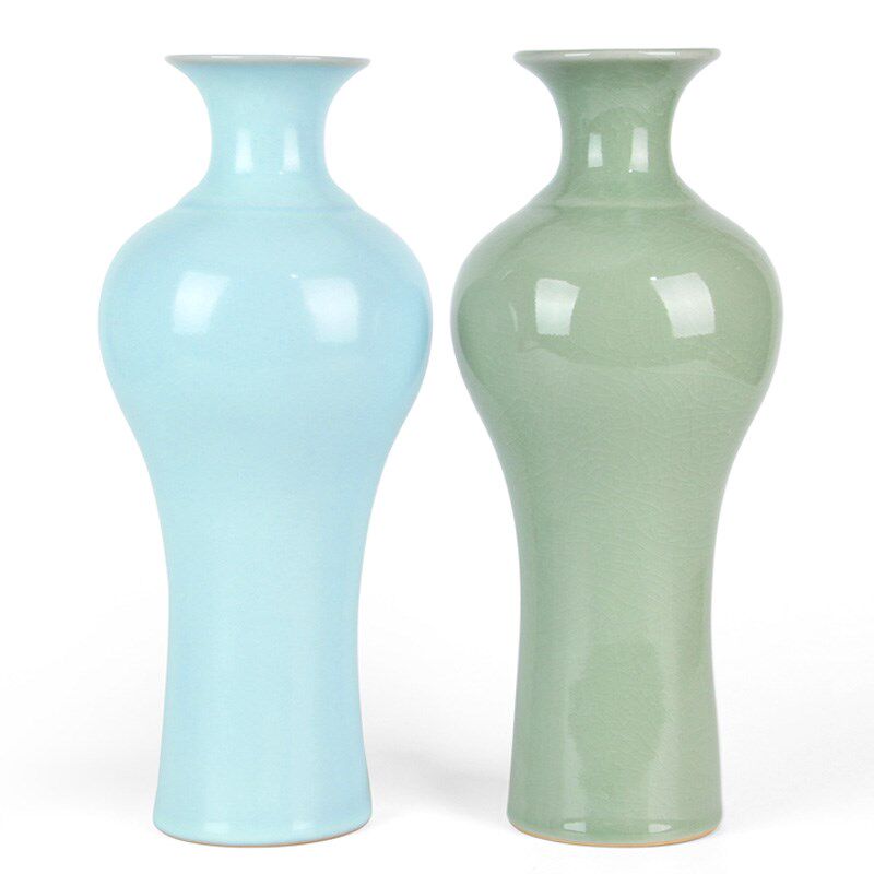 汝窑花瓶陶瓷瓶子瓷器中式简约蓝色古典青瓷家居客厅插花装饰摆件