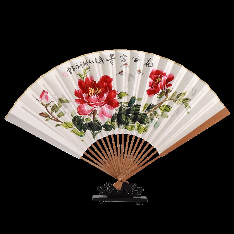 9寸9.5寸折扇手绘苏工扇面玉竹中国风出国礼品书画礼品文玩送扇套