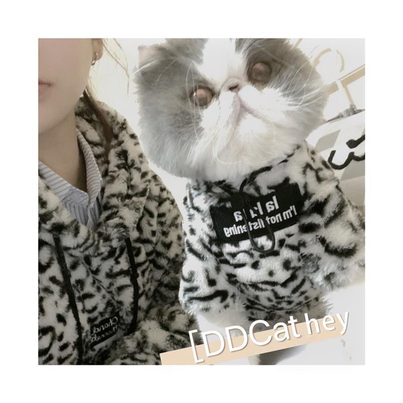 袋袋猫 奶凶小豹纹毛绒宠物卫衣冬季厚棉衣蓝猫英短比熊保暖衣服