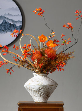 景德镇陶瓷花瓶插花简约式手工家居客厅花瓶侘寂风干花禅意摆件