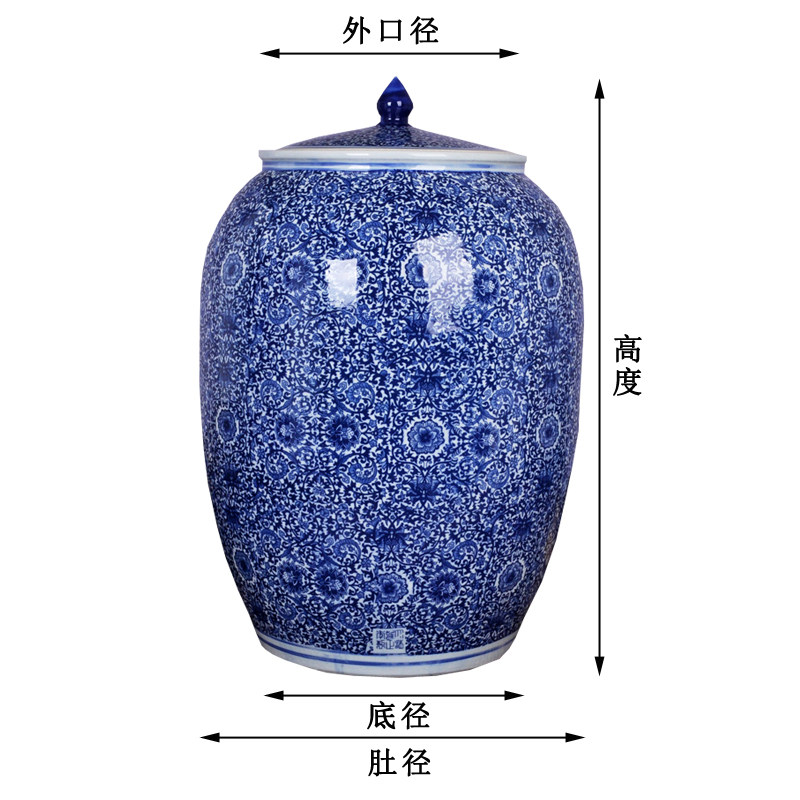 景德镇陶瓷青花米缸米桶家用密封带盖面粉罐20/50/100/斤装防潮虫