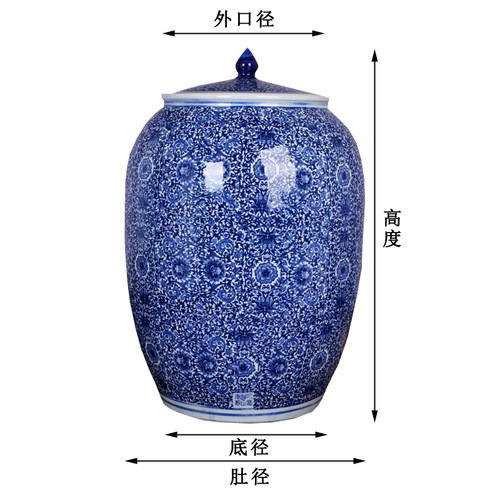 景德镇陶瓷青花米缸米桶家用密封带盖面粉罐20/50/100/斤装防潮虫