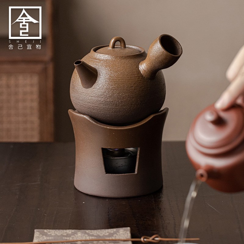 酒精炉煮茶器粗陶侧把壶套装蜡烛温茶炉户外围炉煮茶泡茶壶可干烧