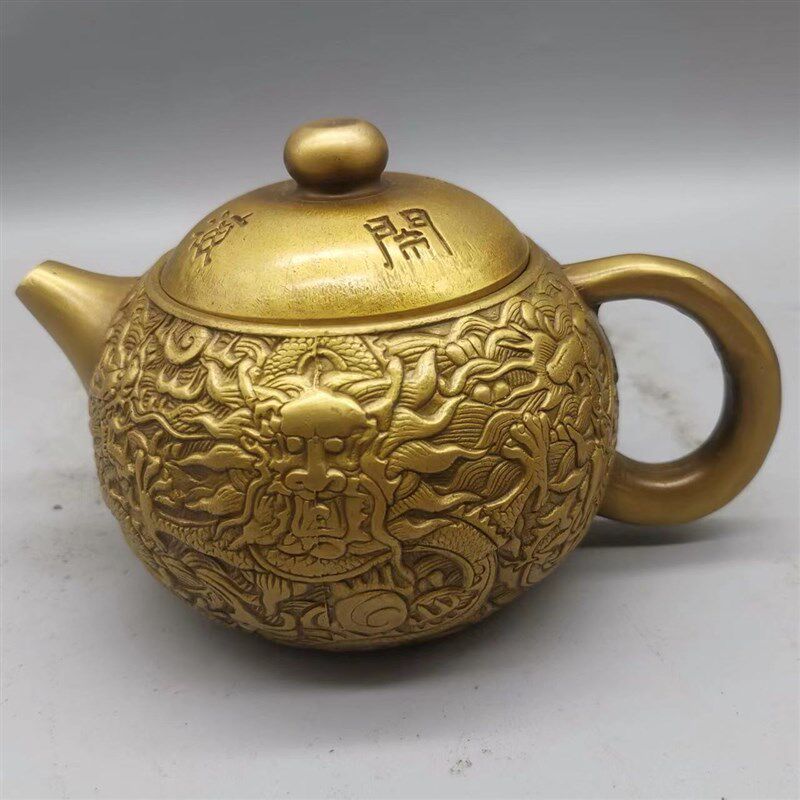 古董古玩仿古铜壶五龙壶酒壶老物件 乡下收藏 水壶居家工艺品