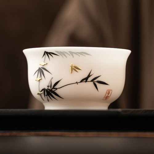 工厂描金墨竹锔钉茶杯高端个人专用品茗杯高档陶瓷茶具单杯主人杯