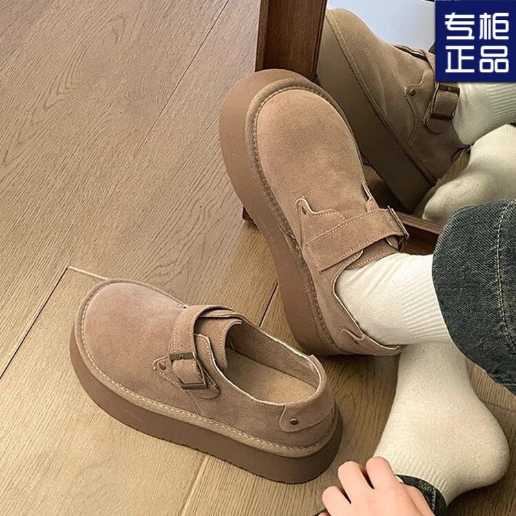 单鞋一脚蹬圆头复古乐福鞋增高百搭豆豆鞋厚底勃肯鞋2025春款女鞋
