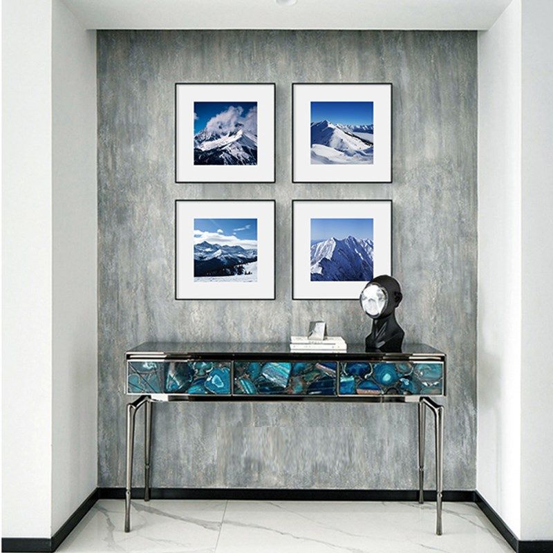 方形留白画大雪山脉风景蓝天白云客餐厅装饰画卧室办公室书房挂画