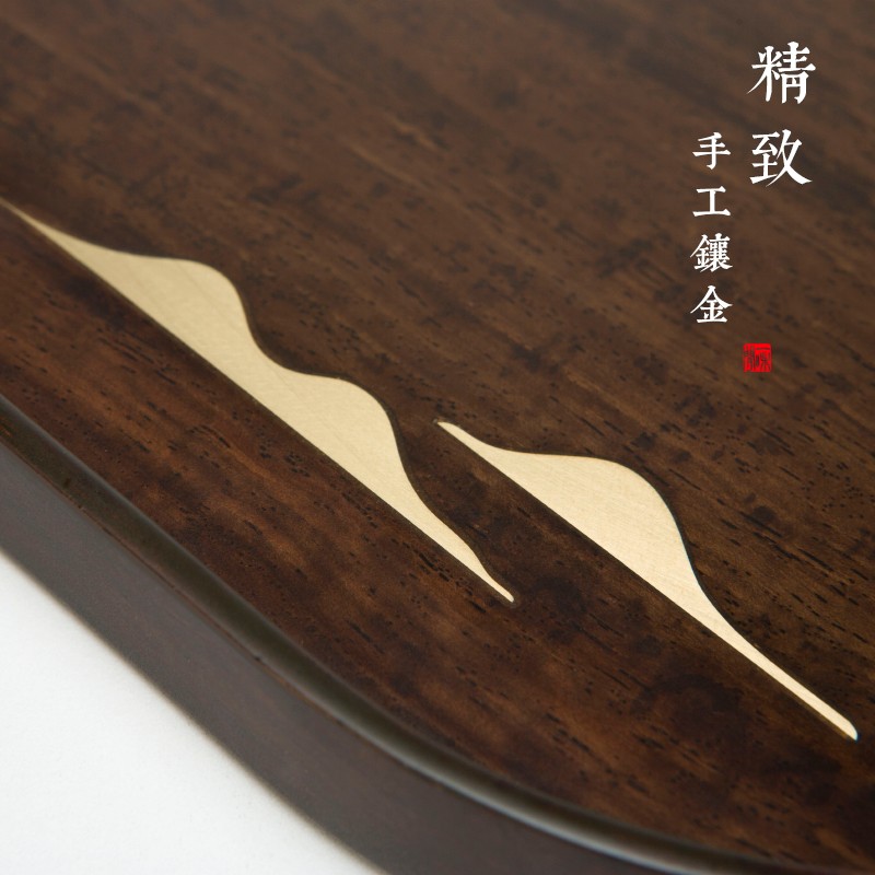 吉佰家嵌铜黑檀木干泡台茶盘禅意实木壶承茶承日式托盘功夫茶具小