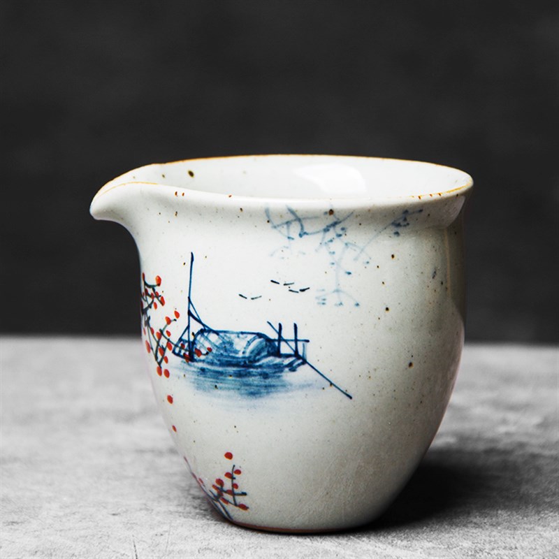 手绘陶瓷公道杯景德镇中式分茶器手工粗陶仿古水墨画茶具匀杯大号