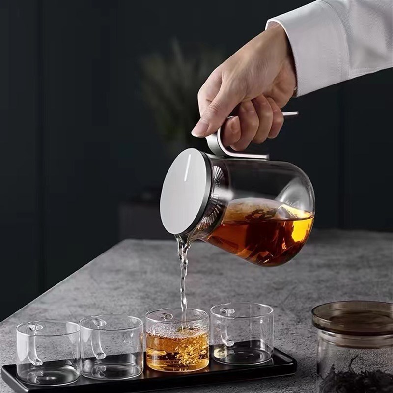 尚明硼硅玻璃泡茶壶带茶滤大容量冷水壶铝制盖壶玻璃套装简约